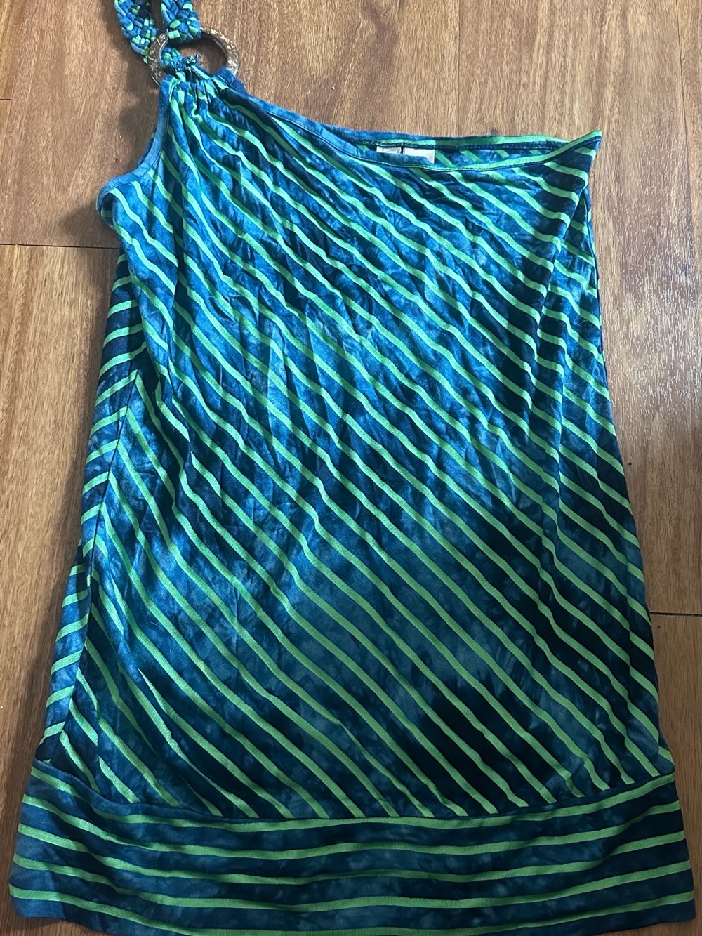 Eyeshadow Blue and Green Striped One-Shoulder Camisole